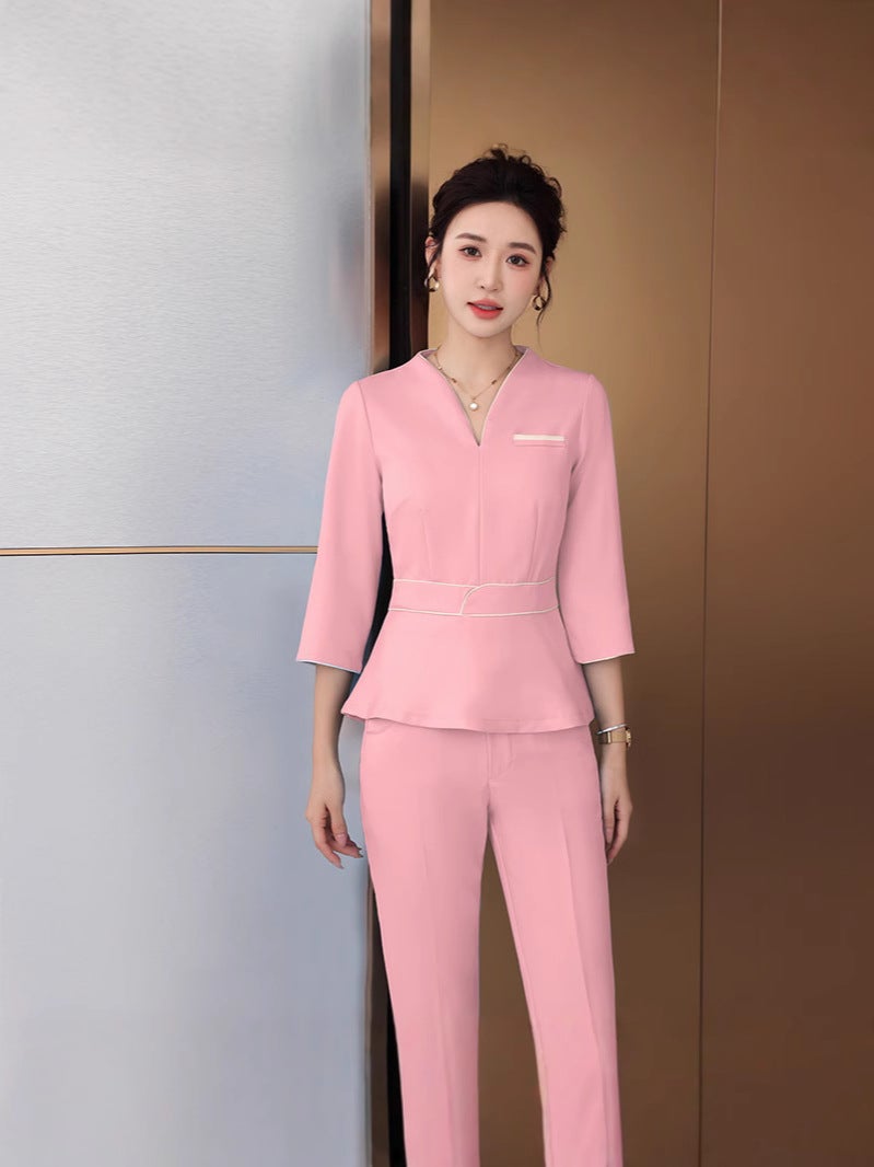 Health Center El Front Desk Work Clothes Female Skin Management Technician Black High Elastic Middle Sleeve Suit - Image 3